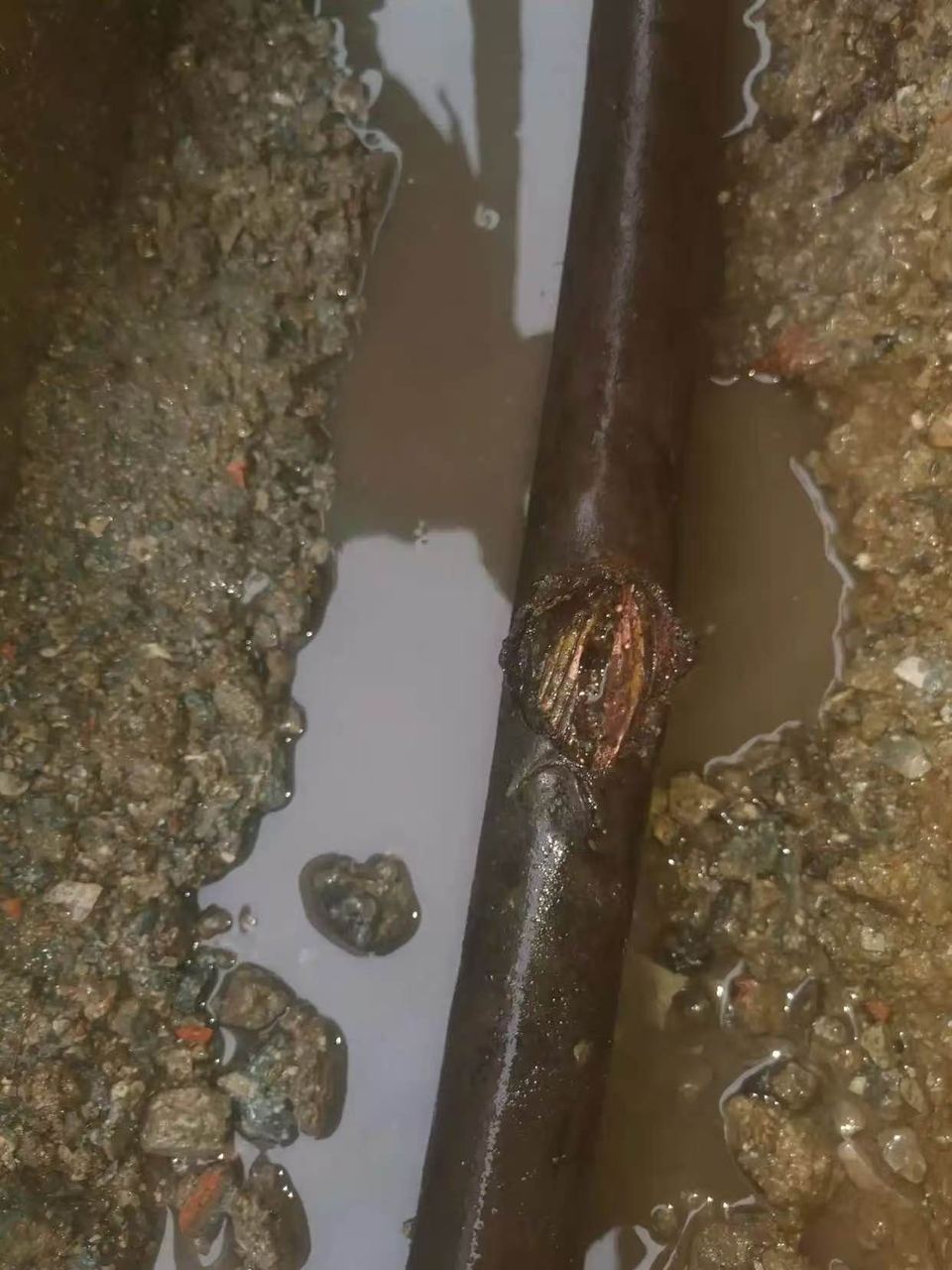 检测现场实拍:地下供水管道漏水点开挖确认