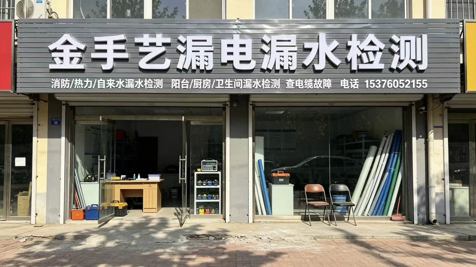 金手艺漏电漏水检测门店门头实景（临沂经开区东方郡实体店）